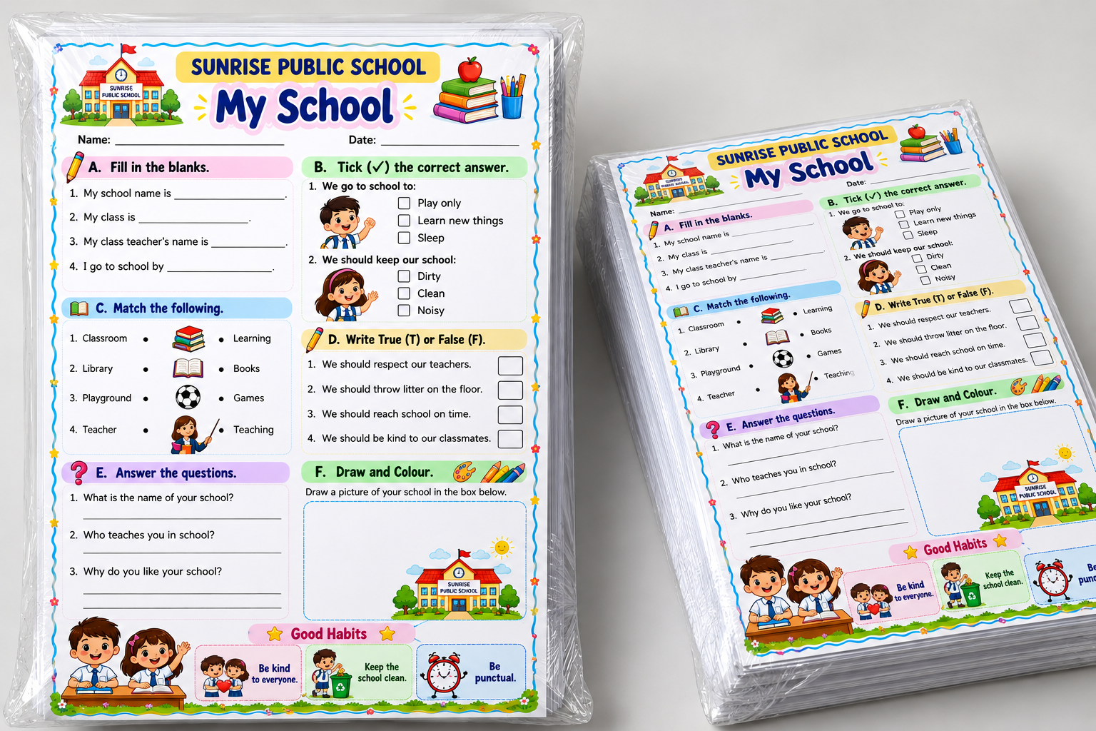 School Practice Sheets/Educational Activity Sheets/Student Worksheets/Learning & Activity Sheets/School Assignment Sheets - View 2
